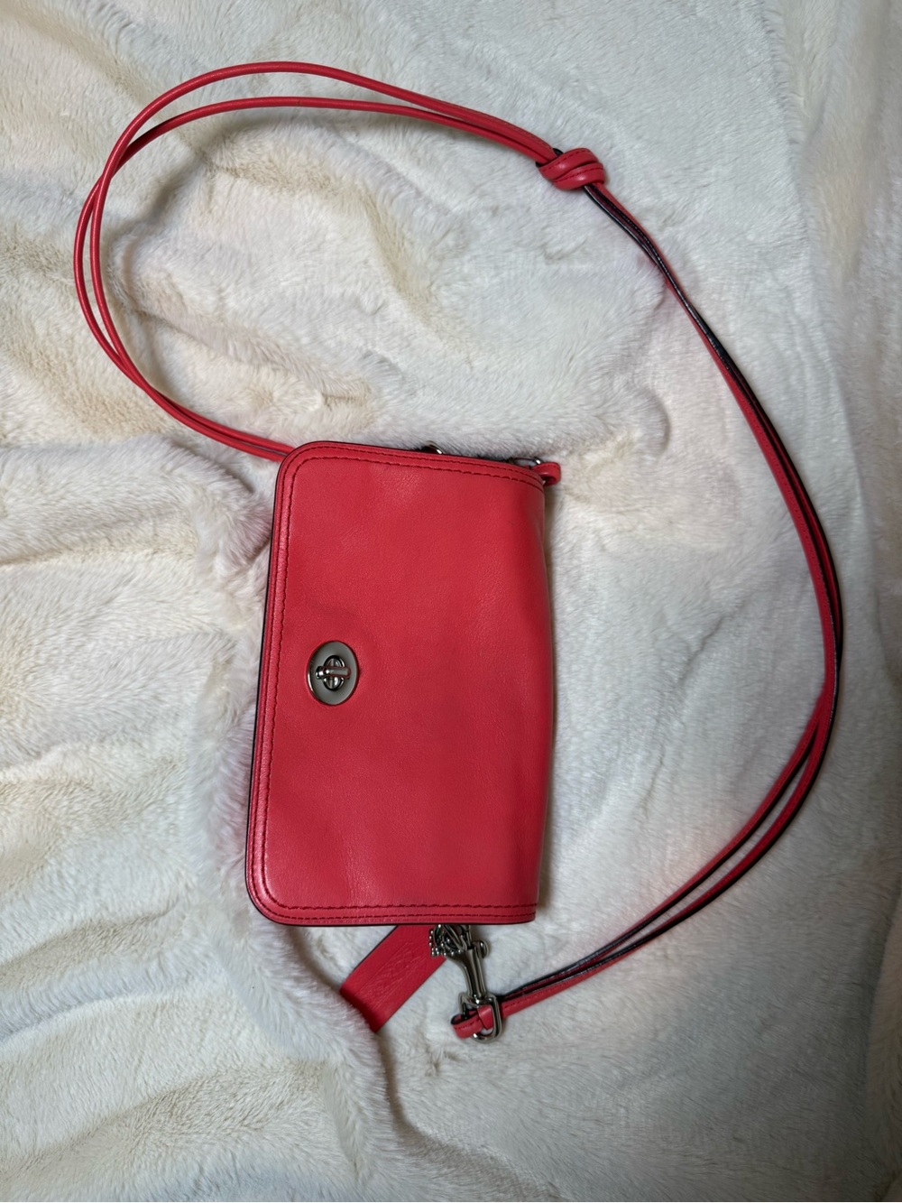 Coach Legacy Penny 19914 Coral Leather Crossbody Bag with Turn-Lock Closure